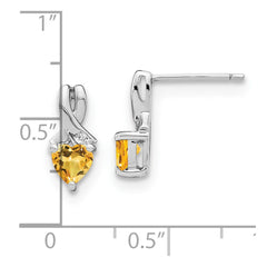 Sterling Silver Rhodium-plated Citrine and Diamond Earrings - 3