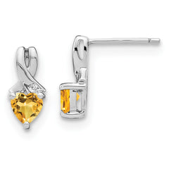 Sterling Silver Rhodium-plated Citrine and Diamond Earrings - 3