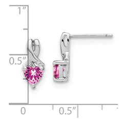 Sterling Silver Rhod-plated Created Pink Sapphire/Diamond Earrings