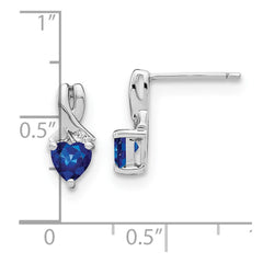 Sterling Silver Rhodium-plated Created Sapphire and Diamond Earrings - 3