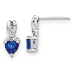 Sterling Silver Rhodium-plated Created Sapphire and Diamond Earrings - 3