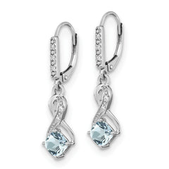 Sterling Silver Rhodium-plated Aquamarine and Diamond Earrings - 3