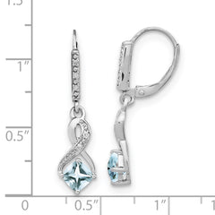 Sterling Silver Rhodium-plated Aquamarine and Diamond Earrings - 3
