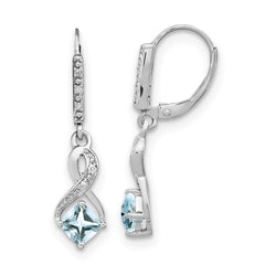 Sterling Silver Rhodium-plated Aquamarine and Diamond Earrings - 3