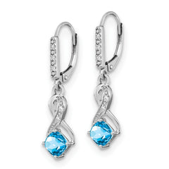 Sterling Silver Rhodium-plated Blue Topaz and Diamond Earrings - 7