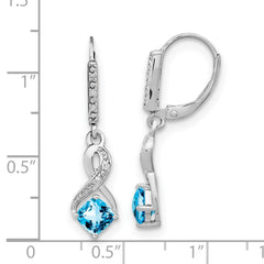 Sterling Silver Rhodium-plated Blue Topaz and Diamond Earrings - 7