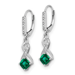 Sterling Silver Rhodium-plated Created Emerald and Diamond Earrings - 2