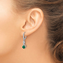 Sterling Silver Rhodium-plated Created Emerald and Diamond Earrings - 2