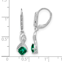 Sterling Silver Rhodium-plated Created Emerald and Diamond Earrings - 2
