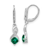 Sterling Silver Rhodium-plated Created Emerald and Diamond Earrings - 2