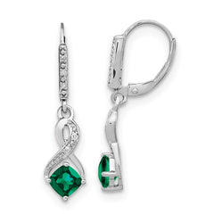Sterling Silver Rhodium-plated Created Emerald and Diamond Earrings - 2