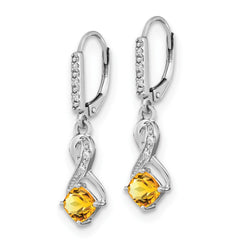 Sterling Silver Rhodium-plated Citrine and Diamond Earrings - 2