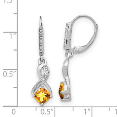 Sterling Silver Rhodium-plated Citrine and Diamond Earrings - 2