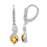 Sterling Silver Rhodium-plated Citrine and Diamond Earrings - 2