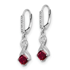 Sterling Silver Rhodium-plated Created Ruby and Diamond Earrings - 3