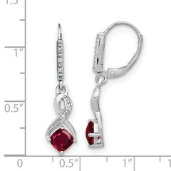 Sterling Silver Rhodium-plated Created Ruby and Diamond Earrings - 3