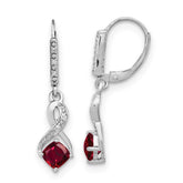Sterling Silver Rhodium-plated Created Ruby and Diamond Earrings - 3