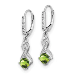Sterling Silver Rhodium-plated Peridot and Diamond Earrings - 5