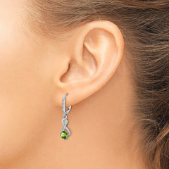 Sterling Silver Rhodium-plated Peridot and Diamond Earrings - 5