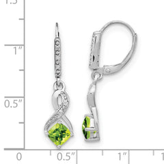 Sterling Silver Rhodium-plated Peridot and Diamond Earrings - 5