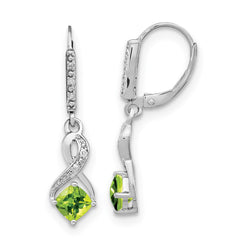 Sterling Silver Rhodium-plated Peridot and Diamond Earrings - 5