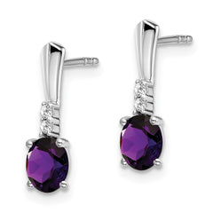 14k White Gold Oval Amethyst and Diamond Dangle Earrings