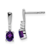 14k White Gold Oval Amethyst and Diamond Dangle Earrings