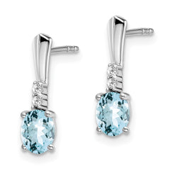 14k White Gold Oval Aquamarine and Diamond Dangle Earrings