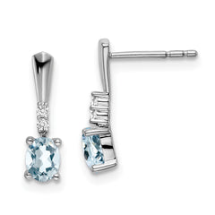 14k White Gold Oval Aquamarine and Diamond Dangle Earrings