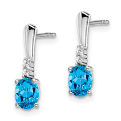 14k White Gold Oval Blue Topaz and Diamond Dangle Earrings