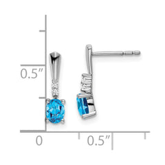 14k White Gold Oval Blue Topaz and Diamond Dangle Earrings