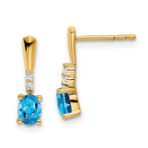14K Oval Blue Topaz and Diamond Dangle Earrings