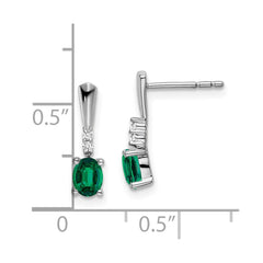 14k White Gold Oval Created Emerald and Diamond Dangle Earrings