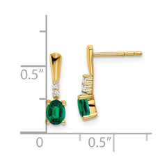 14K Oval Created Emerald and Diamond Dangle Earrings