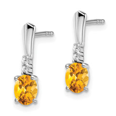 14k White Gold Oval Citrine and Diamond Dangle Earrings