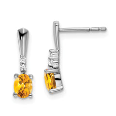 14k White Gold Oval Citrine and Diamond Dangle Earrings