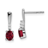 14k White Gold Oval Created Ruby and Diamond Dangle Earrings