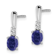 14k White Gold Oval Created Sapphire and Diamond Dangle Earrings - 2