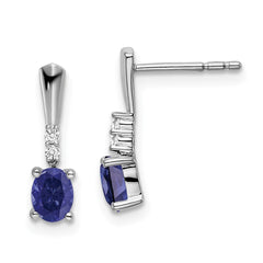 14k White Gold Oval Created Sapphire and Diamond Dangle Earrings - 2