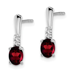 14k White Gold Oval Garnet and Diamond Dangle Earrings