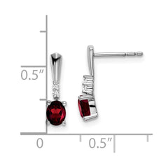 14k White Gold Oval Garnet and Diamond Dangle Earrings