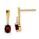 14K Oval Garnet and Diamond Dangle Earrings