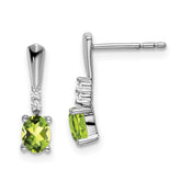 14k White Gold Oval Peridot and Diamond Dangle Earrings