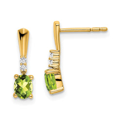 14K Oval Peridot and Diamond Dangle Earrings