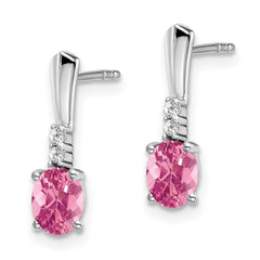 14k White Gold Oval Pink Tourmaline and Diamond Dangle Earrings