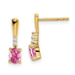 14K Oval Pink Tourmaline and Diamond Dangle Earrings