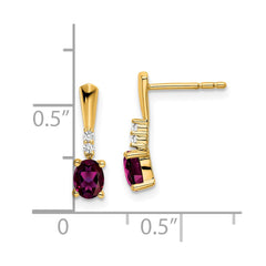 14K Oval Rhodolite Garnet and Diamond Dangle Earrings