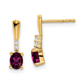 14K Oval Rhodolite Garnet and Diamond Dangle Earrings