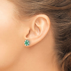 14k White Gold Emerald and Diamond Earrings
