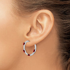 14k White Gold Garnet and Diamond Hoop Earrings